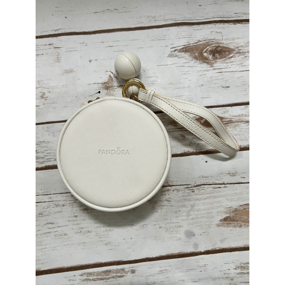Pandora Jewelry Box White Round Saffiano Faux Leather Wristlet OS